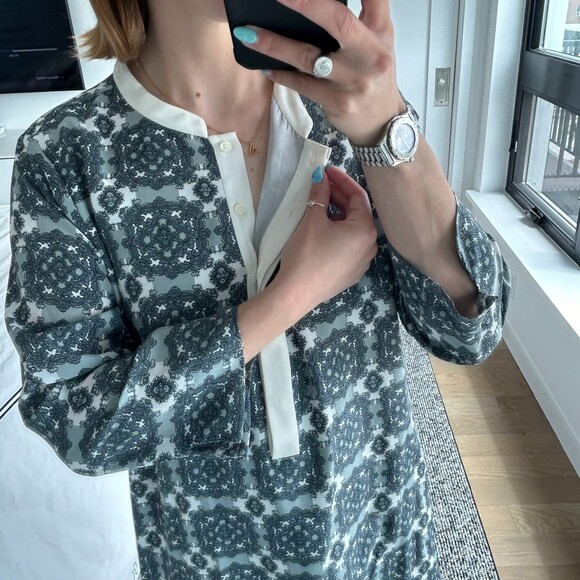 J. Crew Medallion Geometric 3/4 Sleeve Shift Dress Green White Size 8 - Picture 5 of 8